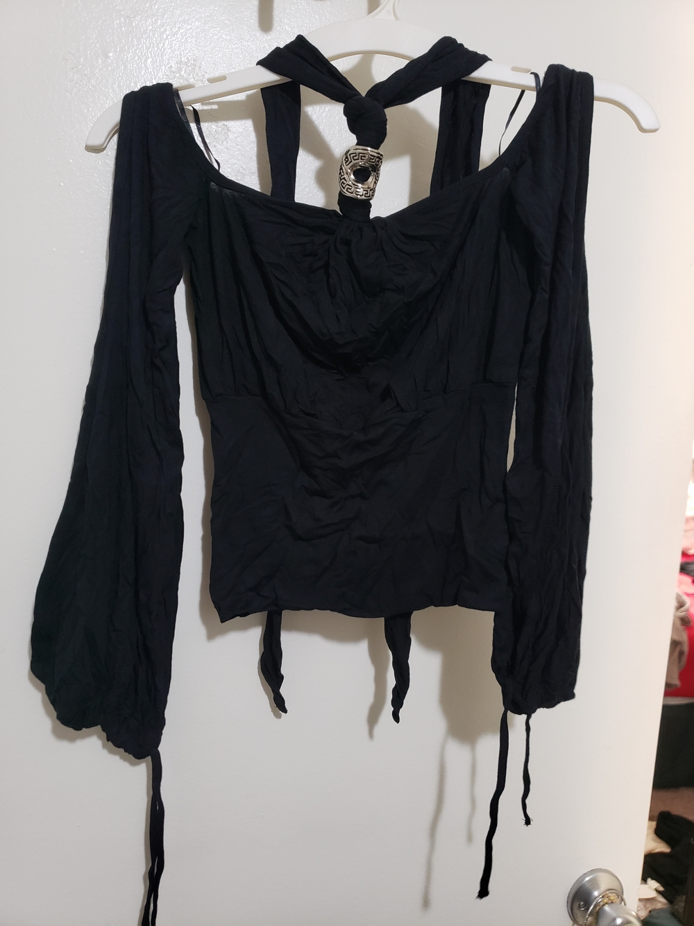 Black Women’s Long-Sleeve Tie-Detail Top